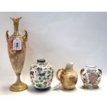 A New Chelsea Staffordshire vase decorated with gourds, a Coalport moonflask decorated with