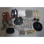 A collection of beaded and other ladies evening bags, and shoes Condition Report: Available upon