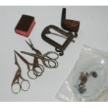 A miscellaneous lot including photo frame, pipes, white-metal scissors etc Condition Report: