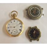 A yellow-metal pocket watch by Schierwater & Lloyd, Liverpool and two watch heads Condition