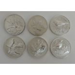 A set of six silver medallions - The RSPB selected species of British Birds - Osprey, Red Kite