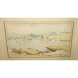 MURRAY URQUHART The harbour, Concarneau, signed, watercolour, dated, 1929, 26 x 46cm Condition