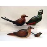 Three Feathers Gallery hand painted wooden African birds including Namaqua Dove, Lilac Breasted