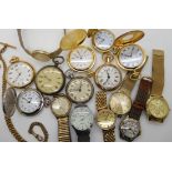 A collection of pocket watches and watches to include a 9ct gold Smiths wristwatch circa 1951