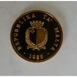 A 25th Anniversary of the Independence of Malta gold proof coin, 17gms approx Condition Report: