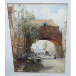 J R MILLER Continental market scene, signed, watercolour, 36 x 26cm (2) Condition Report: