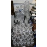 A part suite of Webb drinking glasses, Edinburgh glasses, assorted others, decanters and a vase