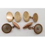 A pair of 9ct gold oval cufflinks together with a further pair of 9ct cufflinks set with mother of