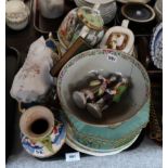 Assorted pottery plates, figures, teapots etc Condition Report: Not available for this lot