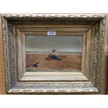 C R MCKENZIE Moorish figure seated on beach, signed, oil on canvas, 20 x 30cm Condition Report: