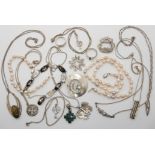 A silver Ola Gorie cross, silver pendants, brooches pearls etc Condition Report: Not available for