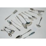 A lot comprising assorted silver coffee spoons, knives and two sauce ladles (including some 830