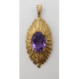 A 9ct amethyst retro pendant length 5.2cm, weight 7.6gms Condition Report: Available upon request