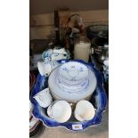 Transfer printed fish plates, blue and white washbowl, lamp bases etc Condition Report: Not