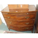 A mahogany three drawer bow front chest on bracket, 86cm high x 94cm wide 54cm deep Condition
