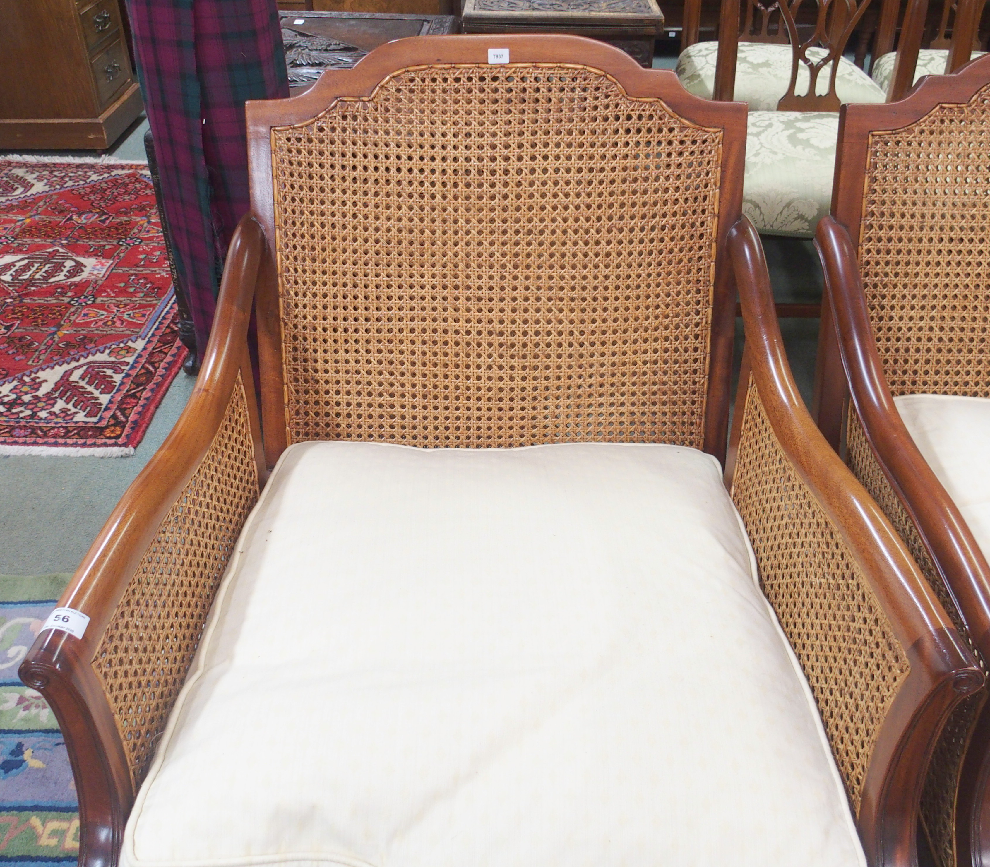 A Brights of Nettlebed reproduction mahogany bergere three piece suite comprising three seater sofa, - Image 2 of 5