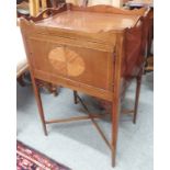A mahogany inlaid pot cupboard with cross stretchers Condition Report: Available upon request