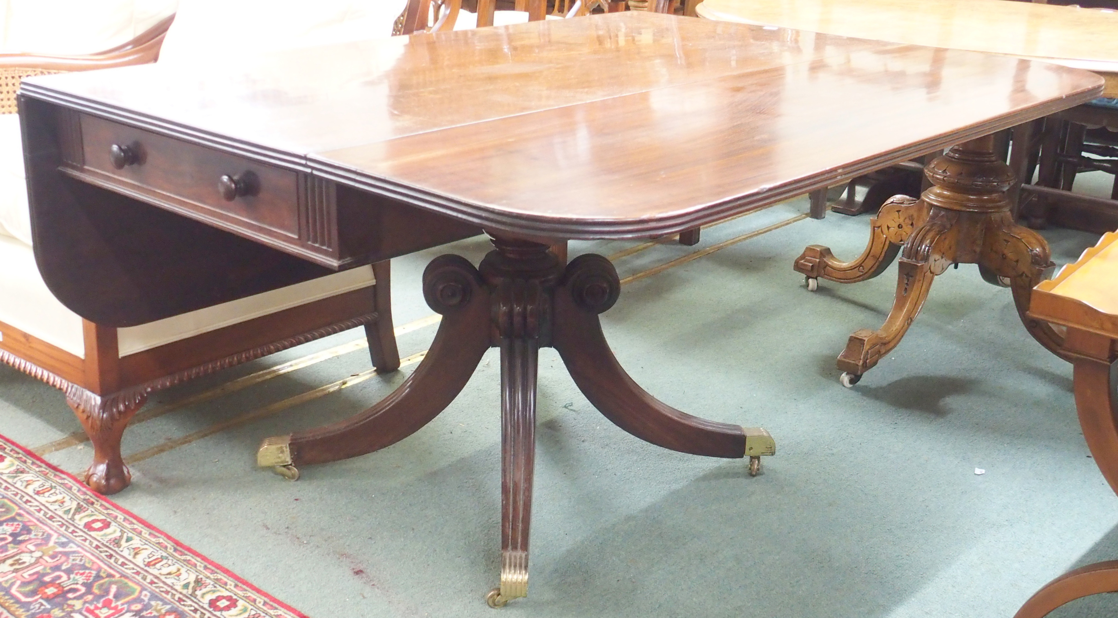 A mahogany drop leaf table with two drawers, 70cm high x 132cm wide x 65cm deep Condition Report: - Image 2 of 2