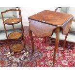 A reproduction window table with drop flaps and a walnut cake stand (2) Condition Report: