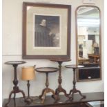 Four mahogany wine tables, table lamp, Victorian print and a wall mirror (7) Condition Report: