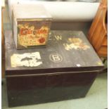 A metal travel trunk and a biscuit tin (2) Condition Report: Available upon request