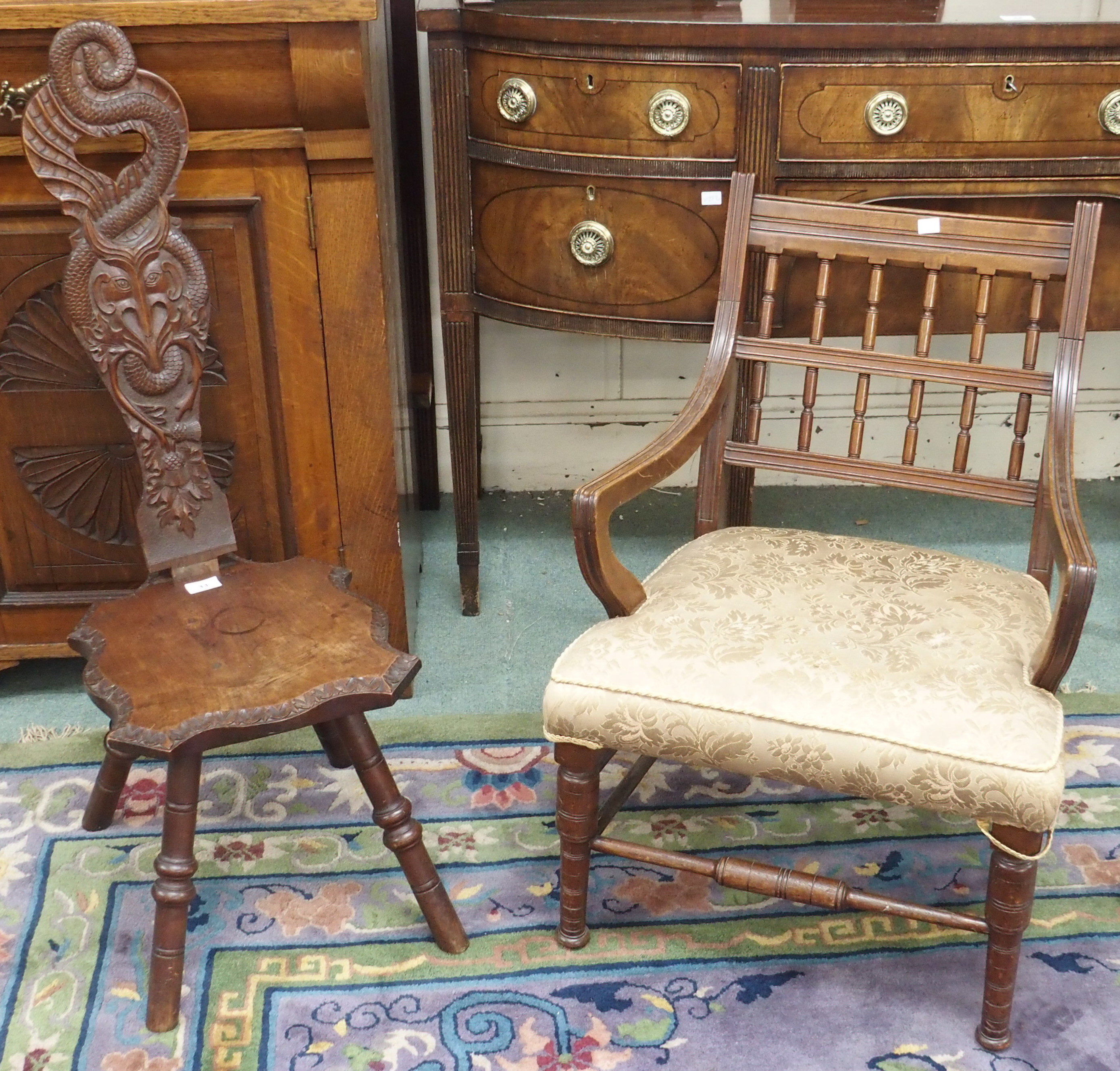 A mahogany spinning chair and a walnut armchair (2) Condition Report: Available upon request