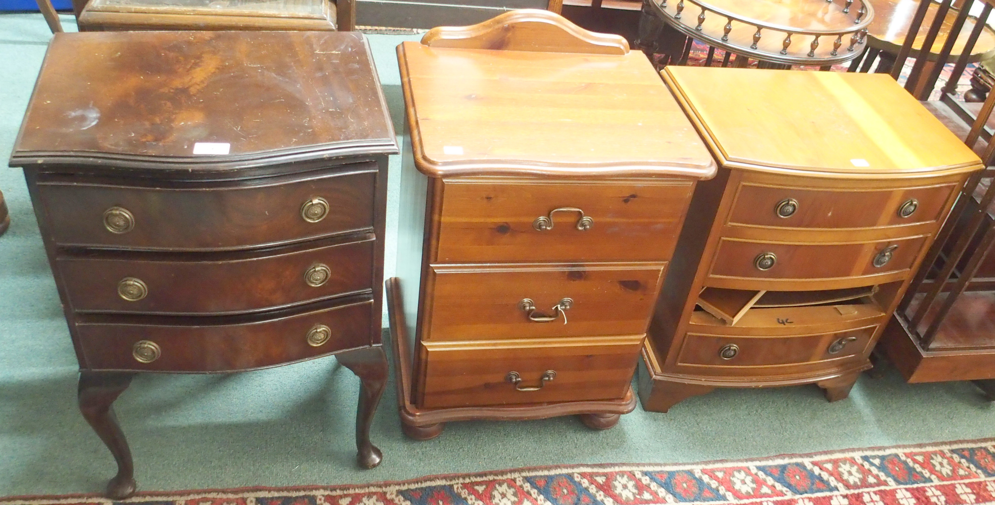 A reproduction three drawer chest on legs and two other small chests (3) Condition Report: Available