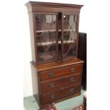 A mahogany three drawer chest , 84cm high x 100cm wide with mahogany bookcase top (2) Condition