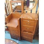 A reproduction narrow chest of drawers with dressing mirror, 109cm high x 48cm wide and a pair of