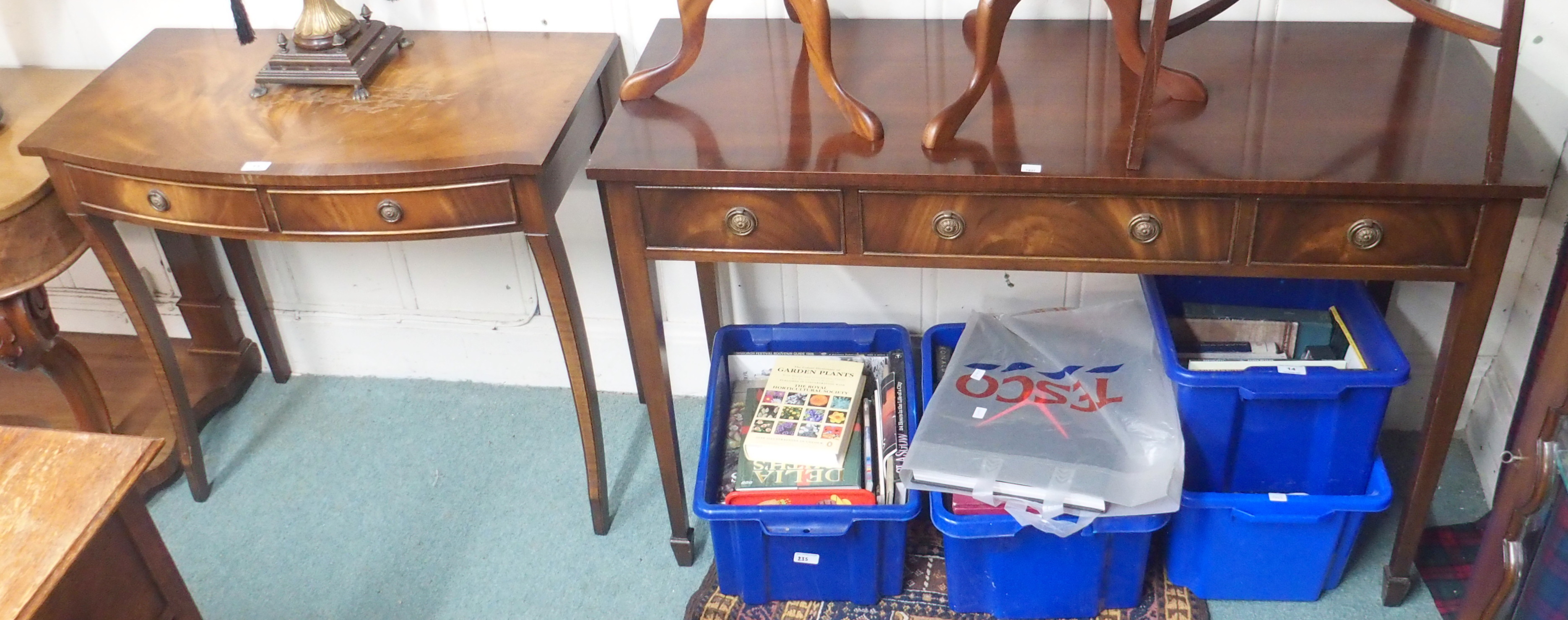 A Bevan Funnell Reprodux mahogany table with three drawers and a two drawer mahogany table (2)