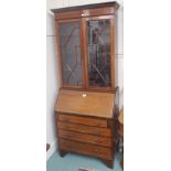 An inlaid mahogany bureau bookcase, 195cm high x 80cm wide Condition Report: Available upon request