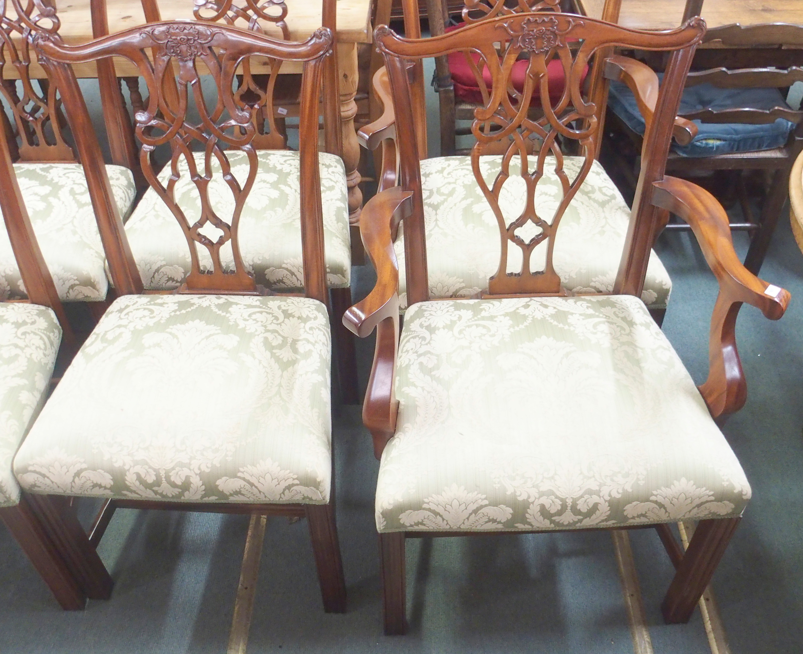 A set of eight Brights of Nettlebed reproduction mahogany Chippendale style dining chairs (two - Image 2 of 4