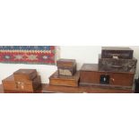 Seven wooden boxes, joiners tools and a biscuit tin Condition Report: Available upon request