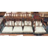 A set of eight Brights of Nettlebed reproduction mahogany Chippendale style dining chairs (two