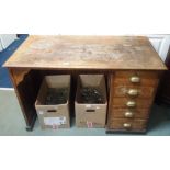 A pine desk with five drawers Condition Report: 78cm high x 122cm wide x 62cm deep.