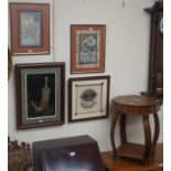 An octagonal inlaid occasional table, two prints etc (5) Condition Report: Available upon request
