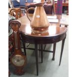 A walnut barometer, copper jug and demi-lune card table (3) Condition Report: Available upon