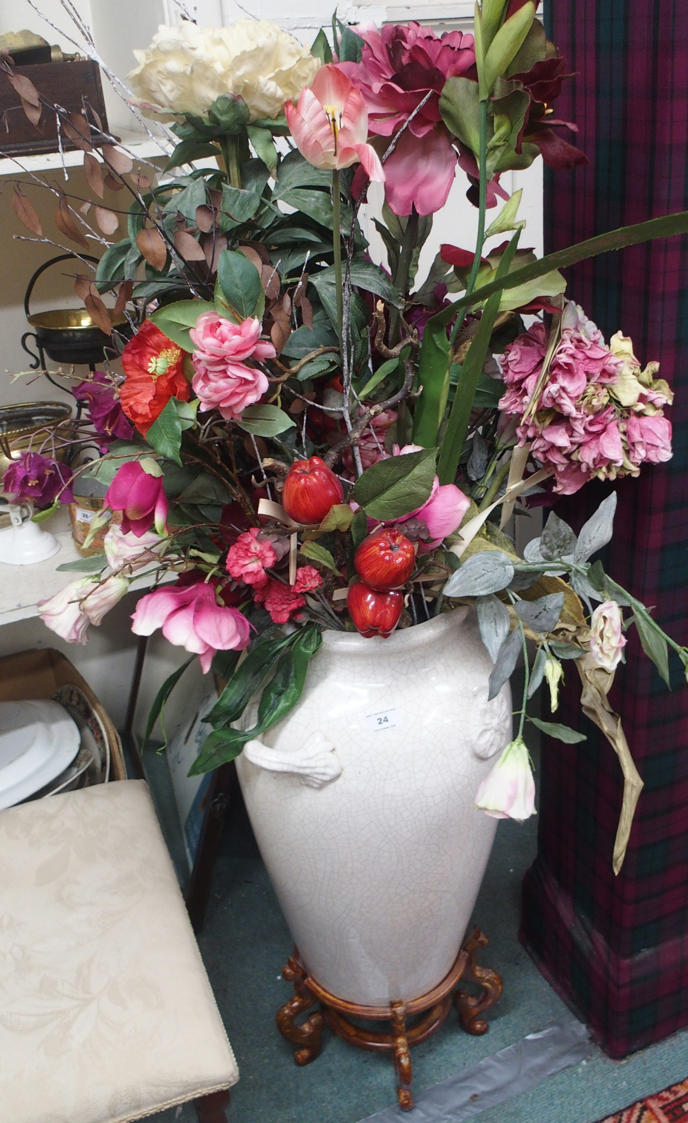 A large vase with artificial flowers Condition Report: Available upon request