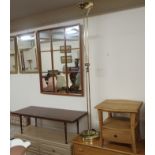 A hardwood side table with single drawer, a Meredew coffee table and a floor lamp (3) Condition