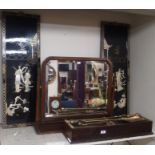 A dressing mirror, Chinese plaques, firescreen and brassware Condition Report: Available upon