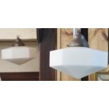 A pair of white glass ceiling lights (2) Condition Report: Available upon request