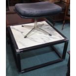 A marble topped coffee table with black ash and chrome frame and a footstool (2) Condition Report: