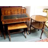 A reproduction mahogany writing desk, circular occasional table and a small sofa table (3) Condition