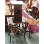 A Victorian bamboo table with lower magazine rack, an oak Arts and crafts side table and a