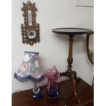 A wine table, barometer, vase and a lamp (4) Condition Report: Available upon request