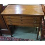 A mahogany inlaid three drawer canteen table on square tapered legs Condition Report: Available upon