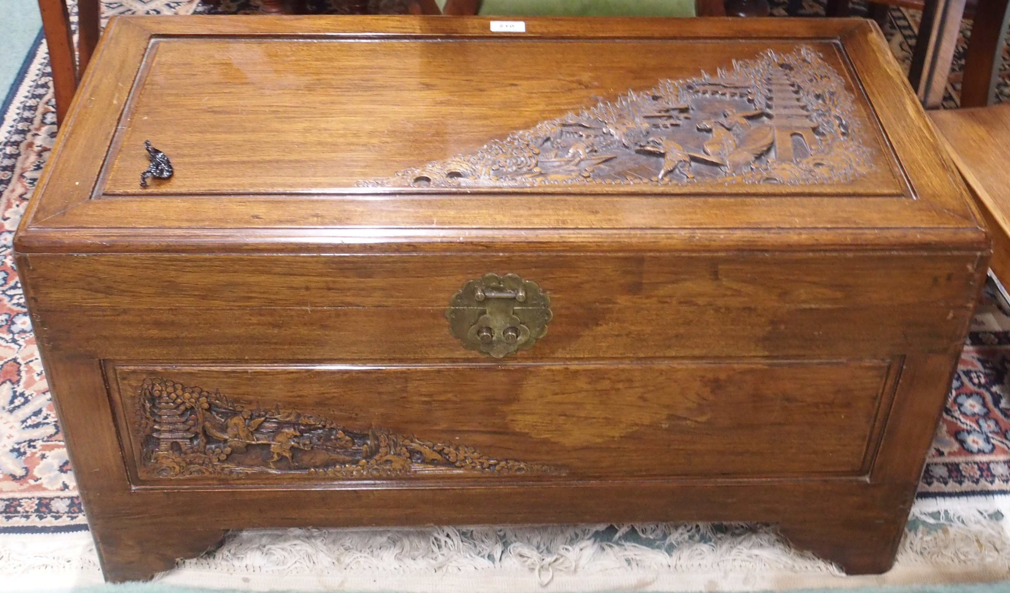 A camphor wood carved blanket chest Condition Report: Available upon request