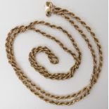 A long 9ct gold rope chain, length 80cm, weight 10gms Condition Report: Available upon request