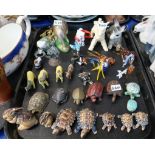 Assorted animal figures including glass lampwork examples, Wade tortoises etc Condition Report: