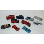 A collection of ten vintage dinky models including Royal Mail, Petrol Tanker, Austin Taxi etc, small